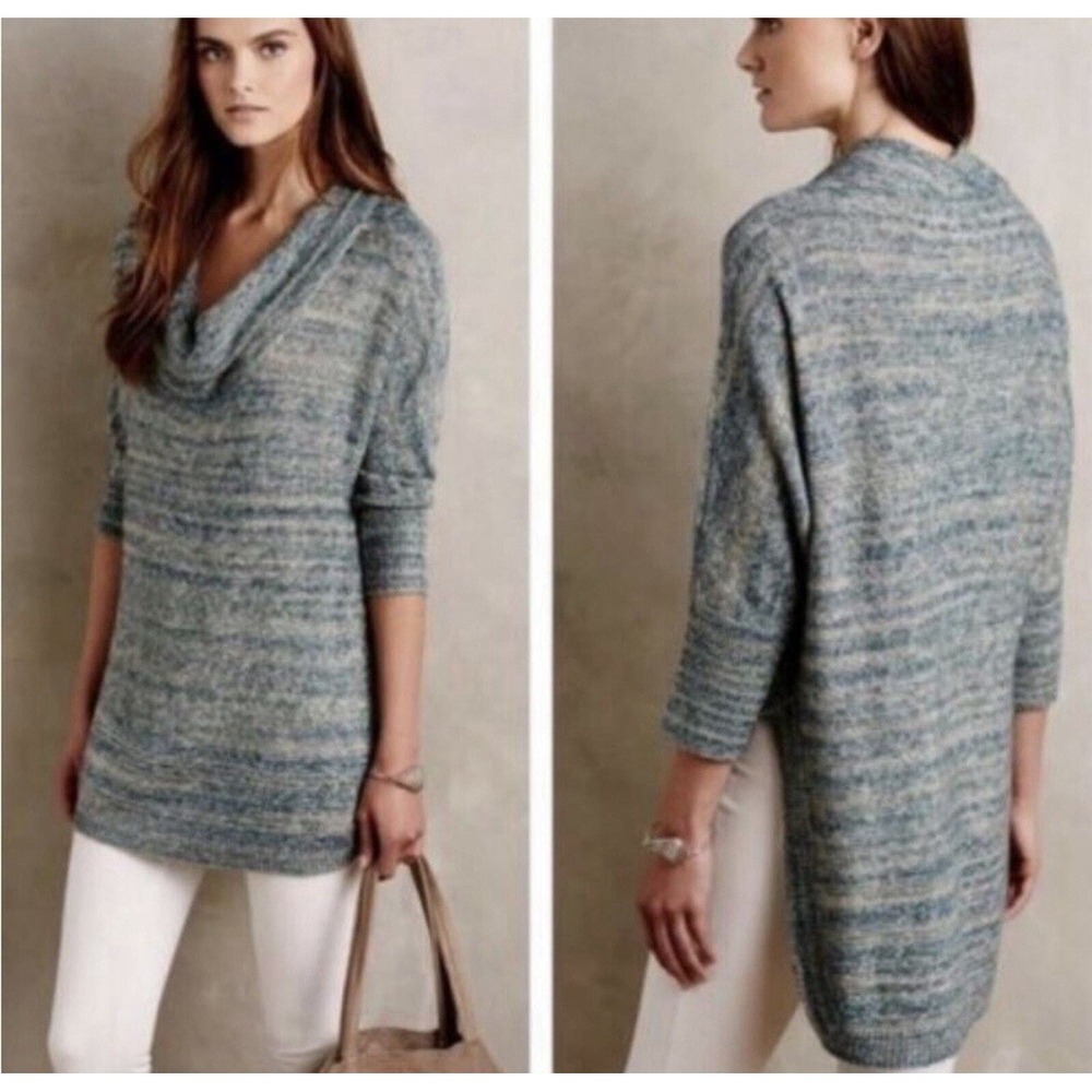 Anthropologie Field & Flower Green Space Dye Cowl Neck Oversized Knit Tunic XS